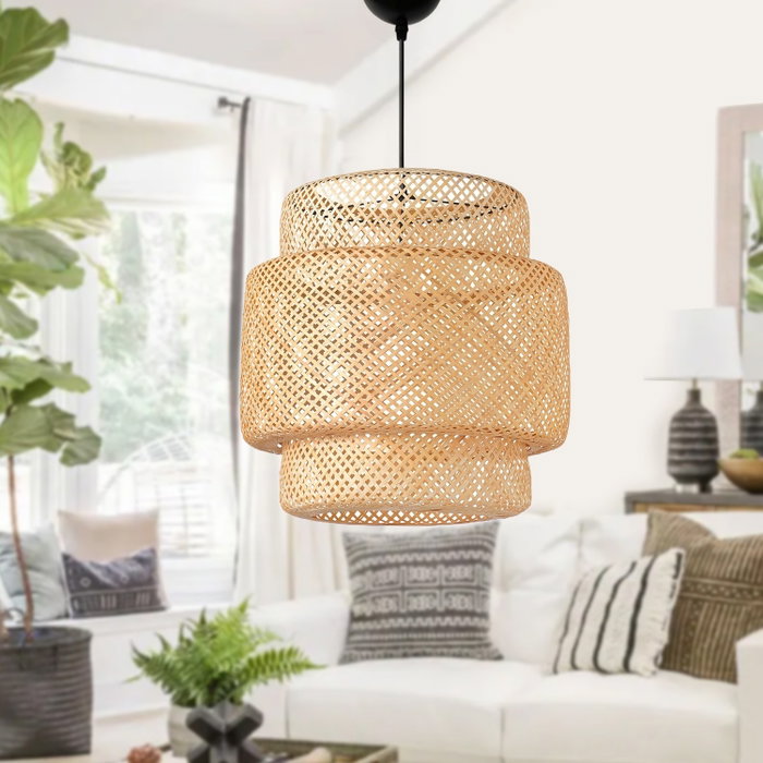 Opviq Lámpara de araña AYD-3564 de bambú, Beige y Negro